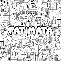 Coloring page first name FATIMATA - City background