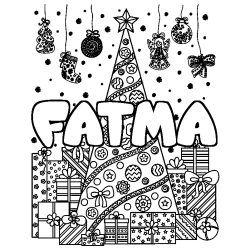 Coloring page first name FATMA - Christmas tree and presents background