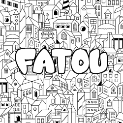 Coloring page first name FATOU - City background