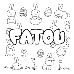 Coloring page first name FATOU - Easter background