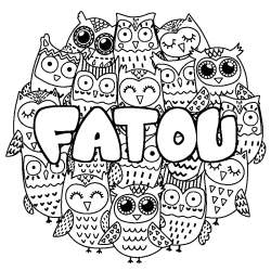 Coloring page first name FATOU - Owls background