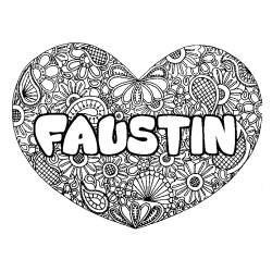 Coloring page first name FAUSTIN - Heart mandala background