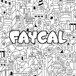 Coloring page first name FAYCAL - City background