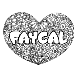 Coloring page first name FAYCAL - Heart mandala background