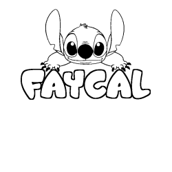 Coloring page first name FAYCAL - Stitch background