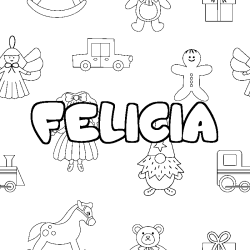 Coloring page first name FELICIA - Toys background