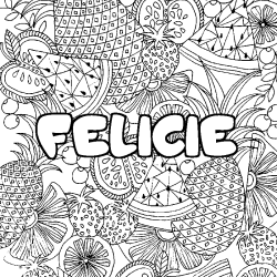 Coloring page first name FELICIE - Fruits mandala background