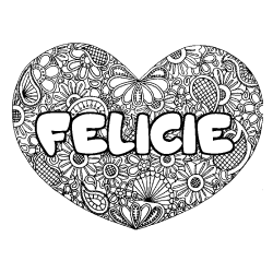 Coloring page first name FELICIE - Heart mandala background