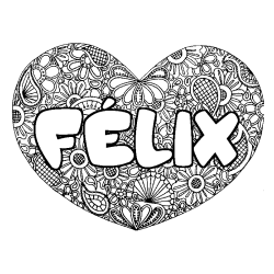 Coloring page first name FÉLIX - Heart mandala background