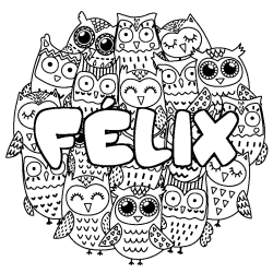 Coloring page first name FÉLIX - Owls background