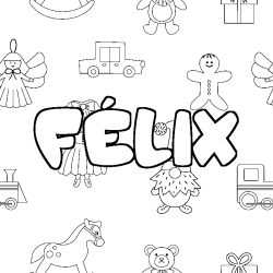 Coloring page first name FÉLIX - Toys background