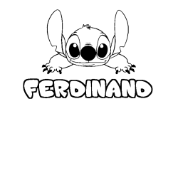 Coloring page first name FERDINAND - Stitch background
