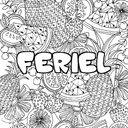 Coloring page first name FERIEL - Fruits mandala background