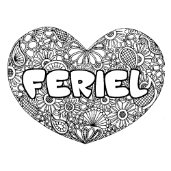 Coloring page first name FERIEL - Heart mandala background