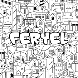 Coloring page first name FERYEL - City background