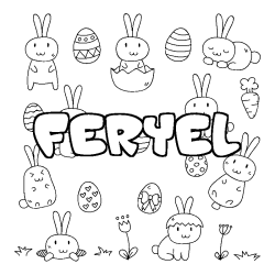 Coloring page first name FERYEL - Easter background