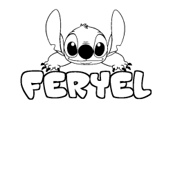 Coloring page first name FERYEL - Stitch background