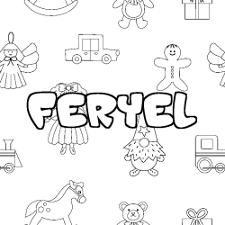 Coloring page first name FERYEL - Toys background