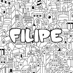 Coloring page first name FILIPE - City background