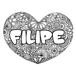 Coloring page first name FILIPE - Heart mandala background