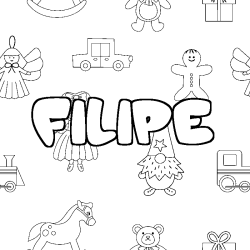 Coloring page first name FILIPE - Toys background