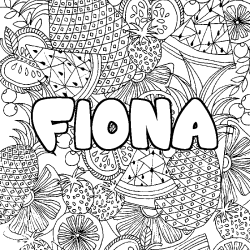 Coloring page first name FIONA - Fruits mandala background