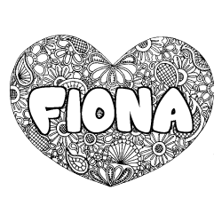 Coloring page first name FIONA - Heart mandala background