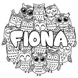 Coloring page first name FIONA - Owls background