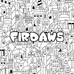 Coloring page first name FIRDAWS - City background