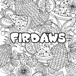 Coloring page first name FIRDAWS - Fruits mandala background