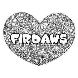 Coloring page first name FIRDAWS - Heart mandala background