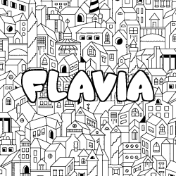 Coloring page first name FLAVIA - City background