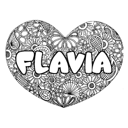 Coloring page first name FLAVIA - Heart mandala background