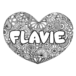 Coloring page first name FLAVIE - Heart mandala background