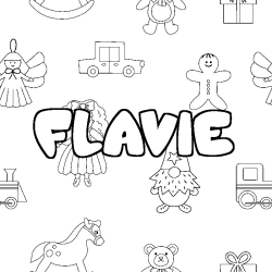 Coloring page first name FLAVIE - Toys background