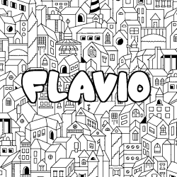 Coloring page first name FLAVIO - City background