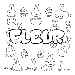 Coloring page first name FLEUR - Easter background