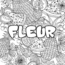 Coloring page first name FLEUR - Fruits mandala background