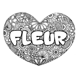 Coloring page first name FLEUR - Heart mandala background