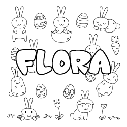 Coloring page first name FLORA - Easter background