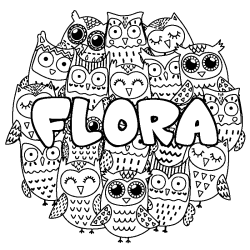 Coloring page first name FLORA - Owls background