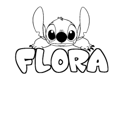 Coloring page first name FLORA - Stitch background