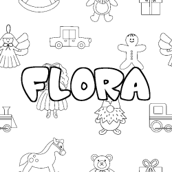 Coloring page first name FLORA - Toys background