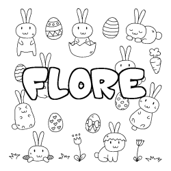 Coloring page first name FLORE - Easter background