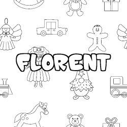 Coloring page first name FLORENT - Toys background