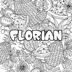 Coloring page first name FLORIAN - Fruits mandala background