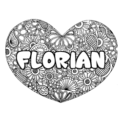 Coloring page first name FLORIAN - Heart mandala background