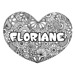 Coloring page first name FLORIANE - Heart mandala background