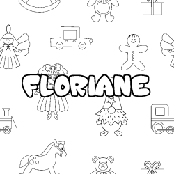 Coloring page first name FLORIANE - Toys background