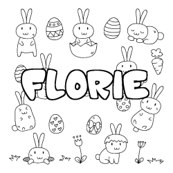 Coloring page first name FLORIE - Easter background